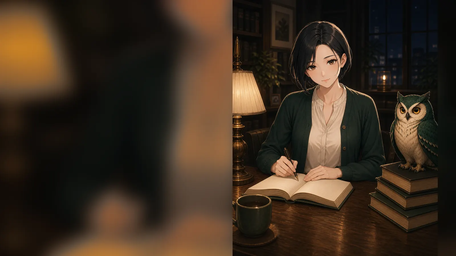 ミクが一冊を開いて最初の10分を読み、グラムがそばで見守る場面